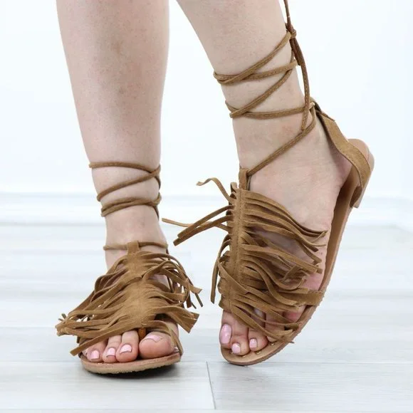 Gray Gladiator Laced-Up Bootie Style Flat Sandals - Picture 9 of 11